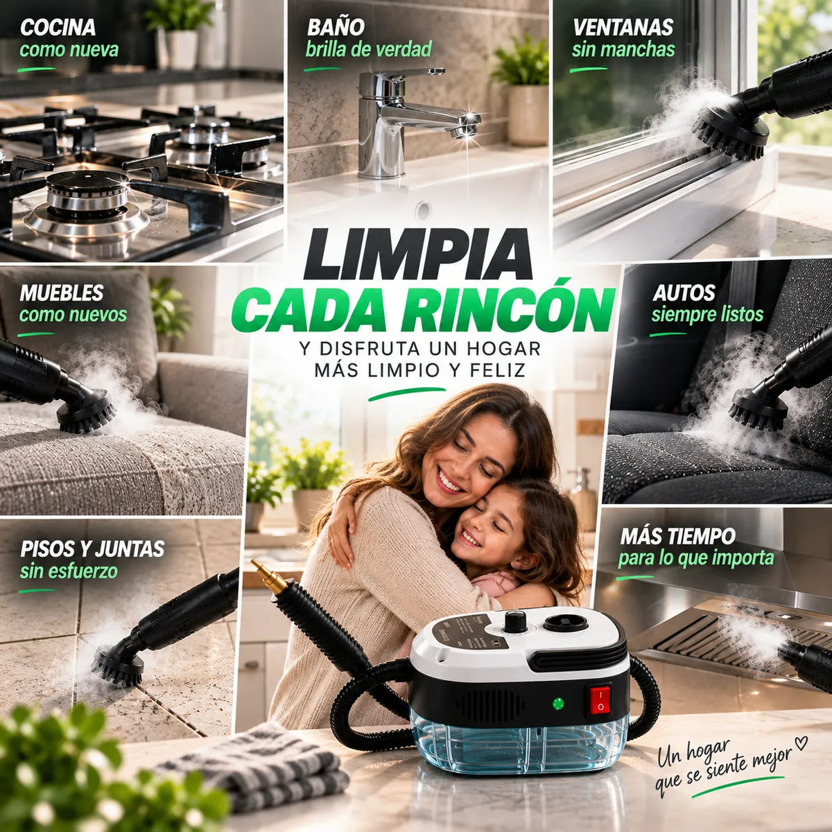 Limpiador a Vapor Alta Presión y Temperatura Portátil 2500W