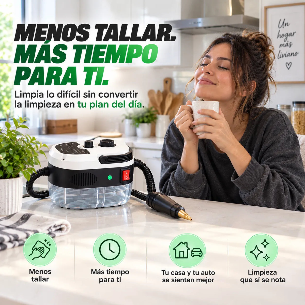 Limpiador a Vapor Alta Presión y Temperatura Portátil 2500W
