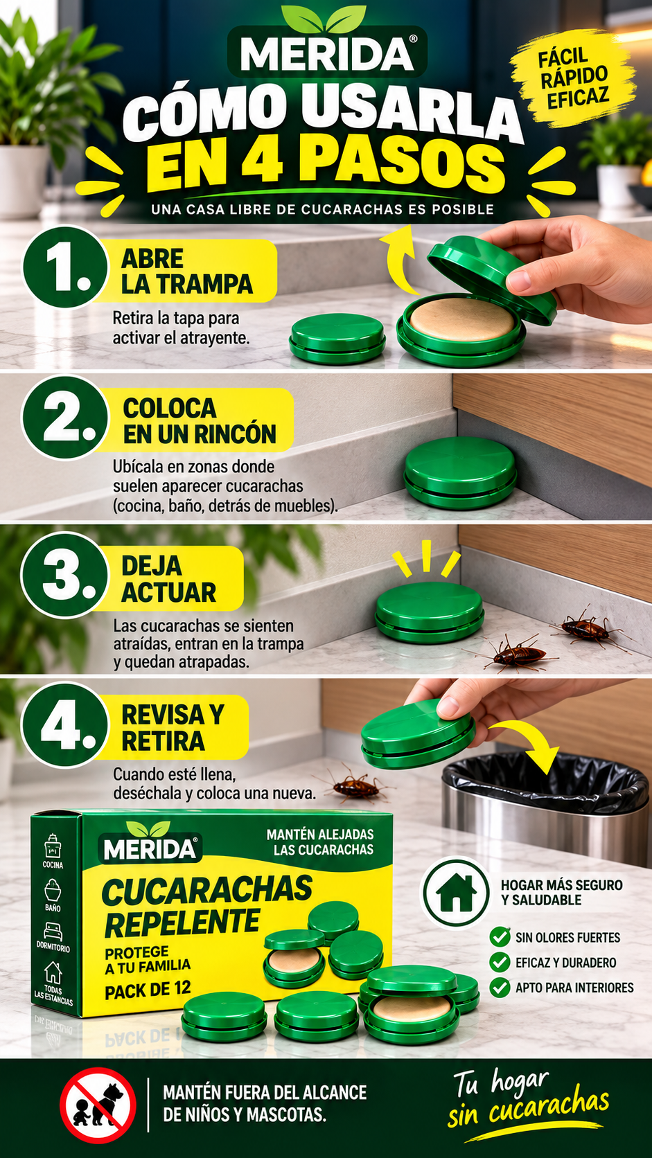 Trampa Mata Cucarachas Merida™ | Acción 24/7